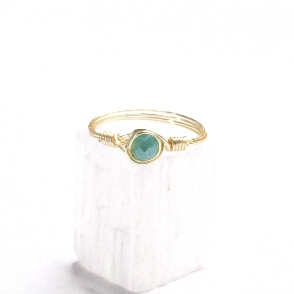 Handmade Wire Wrapped Gold and Green Bohemian Ring